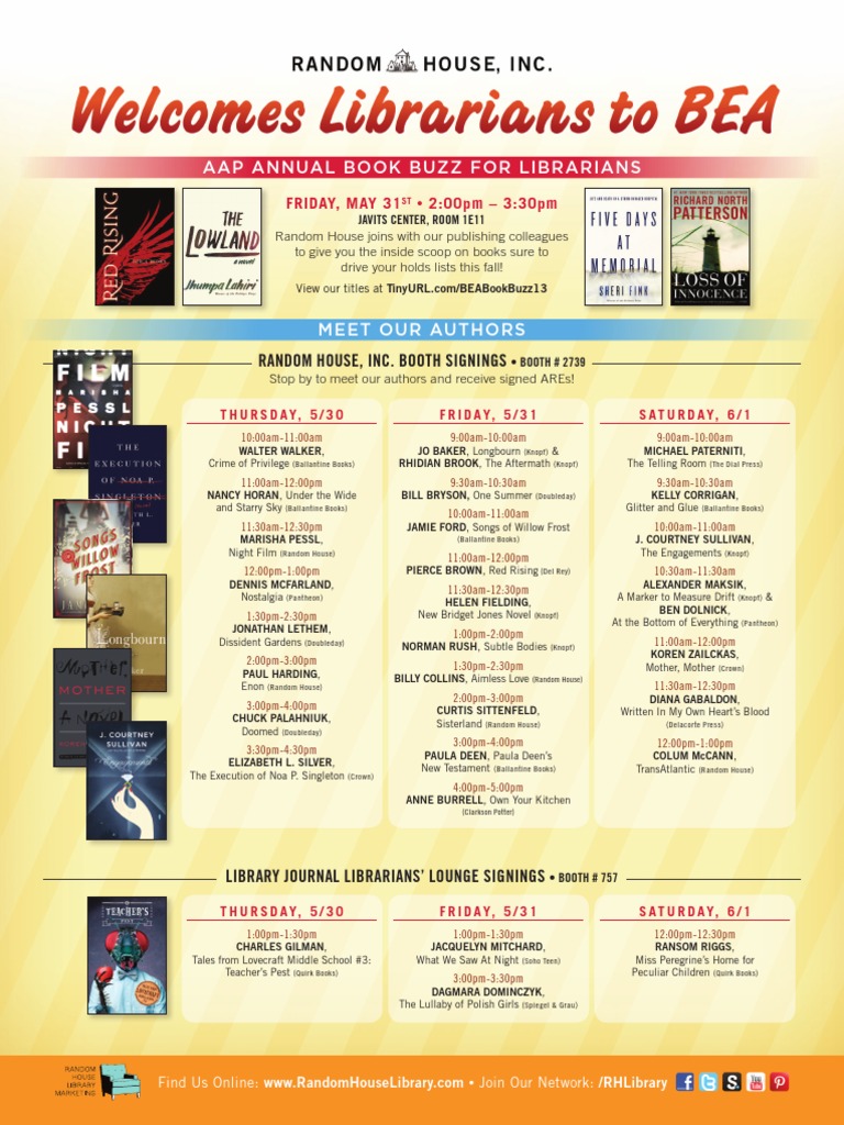 Random House BEA Schedule PDF