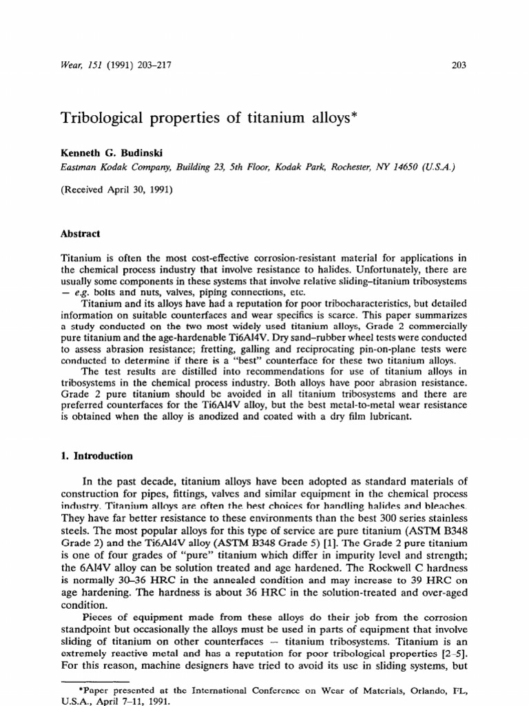 Tribological Study of Titanium Alloys | PDF | Wear | Titanium
