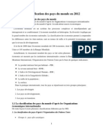 Tema 5. La Classification Des Pays Du Monde en 2012