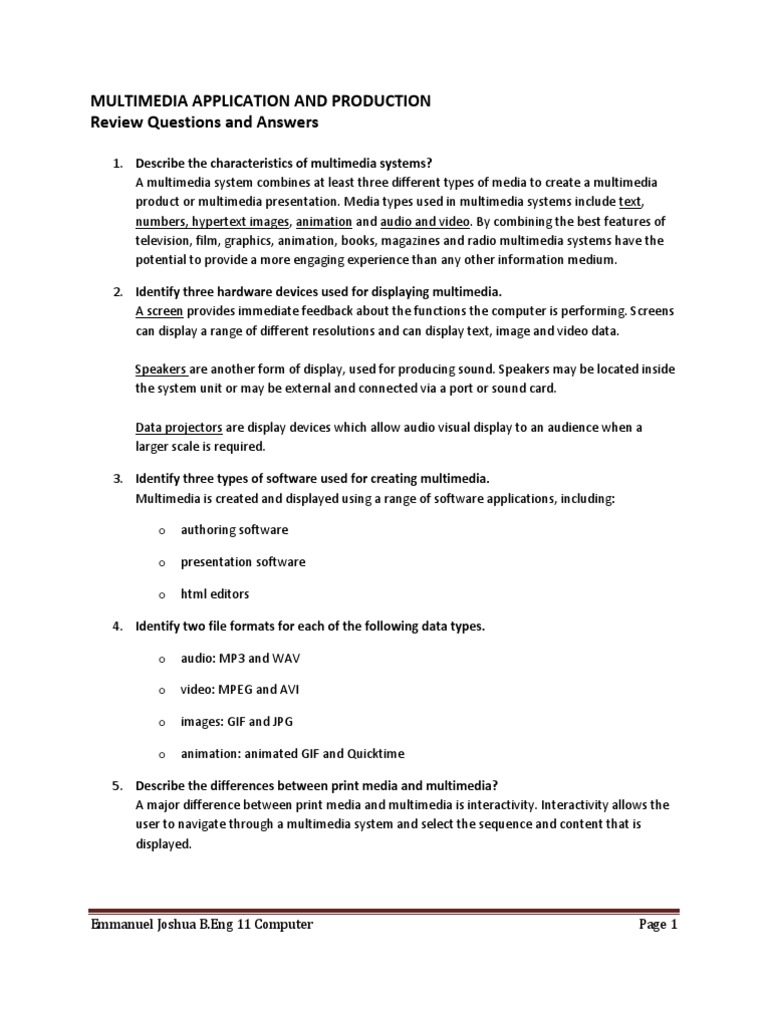 Multimedia Application and Production Review Questions and Answers ...