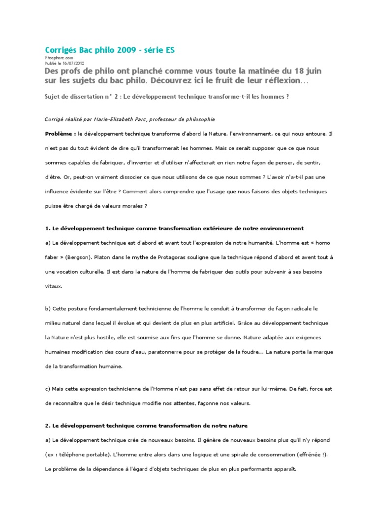 Sujet Bac Philo 2009