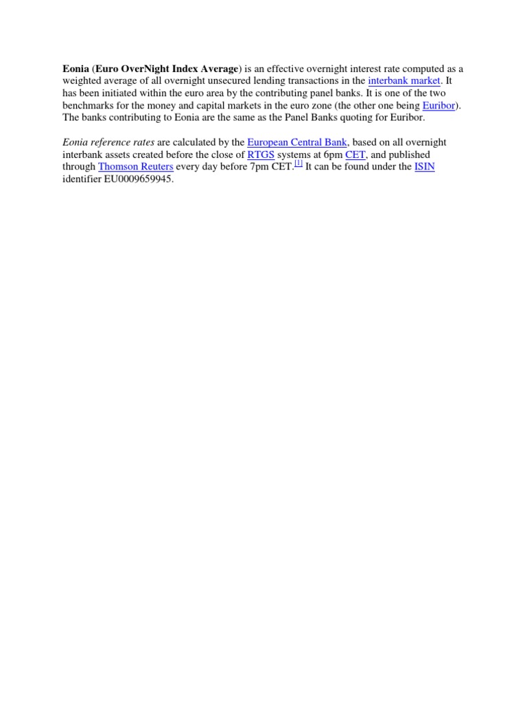 Eonia: Euro Overnight Interest Rate | PDF | Travel | Technology ...