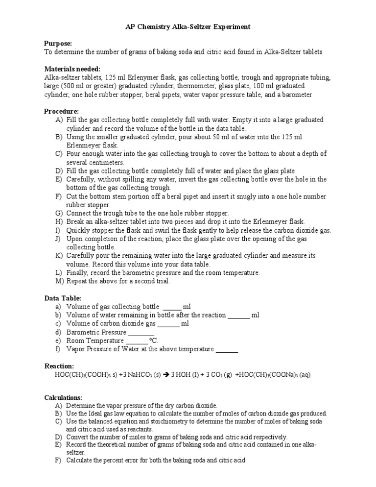 AP Chemistry Alka-Seltzer Experiment | PDF | Science & Mathematics