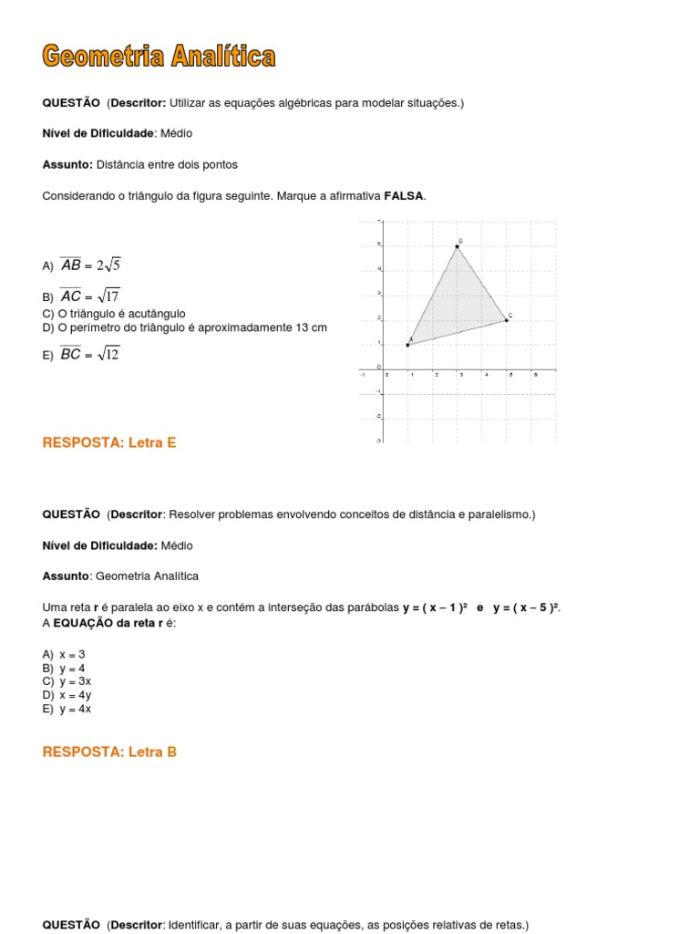 Exercícios Sobre Geometria Analítica | PDF | Geometria Analítica | Círculo