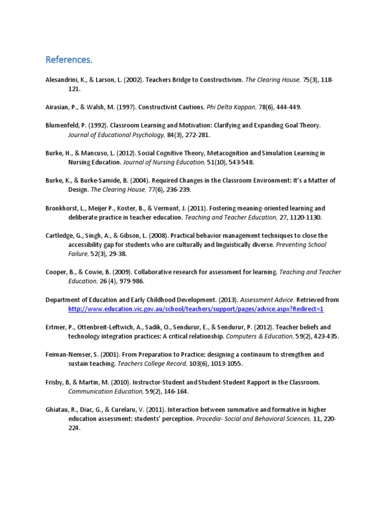 eportfolio reference list Educational Psychology Constructivism