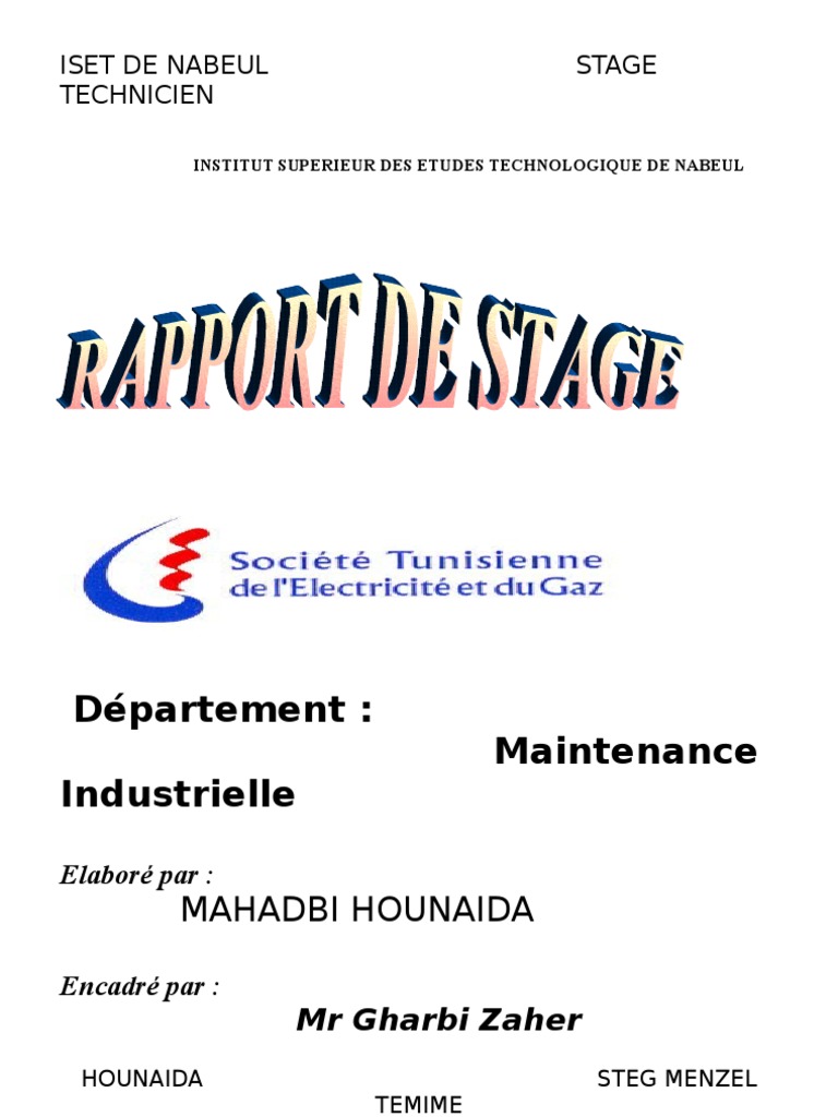 Presentation 1ere Page Rapport De Stage