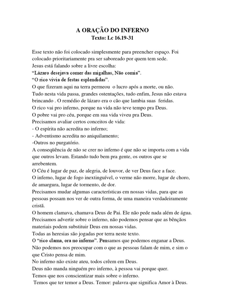 A Oração do Inferno e Suas Lições | PDF | Inferno | Oração