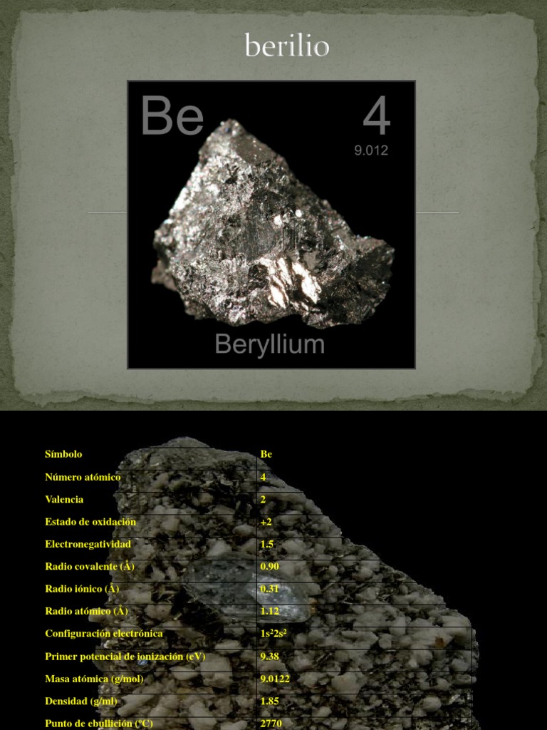 Propiedades y aplicaciones del berilio | PDF | Química | Ciencias fisicas