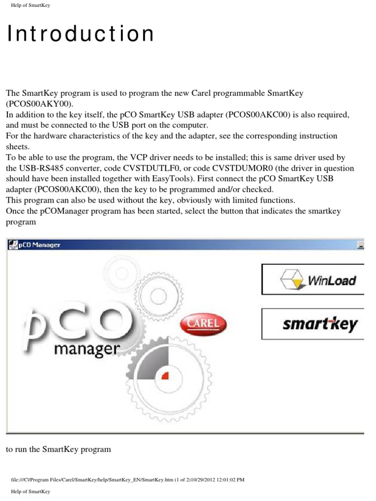 Instructions for Programming and Using the Carel SmartKey Programmable