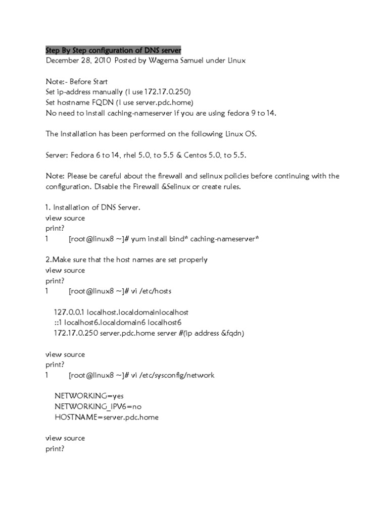 DNS Server Setup Guide for Linux | PDF | Networking Standards ...