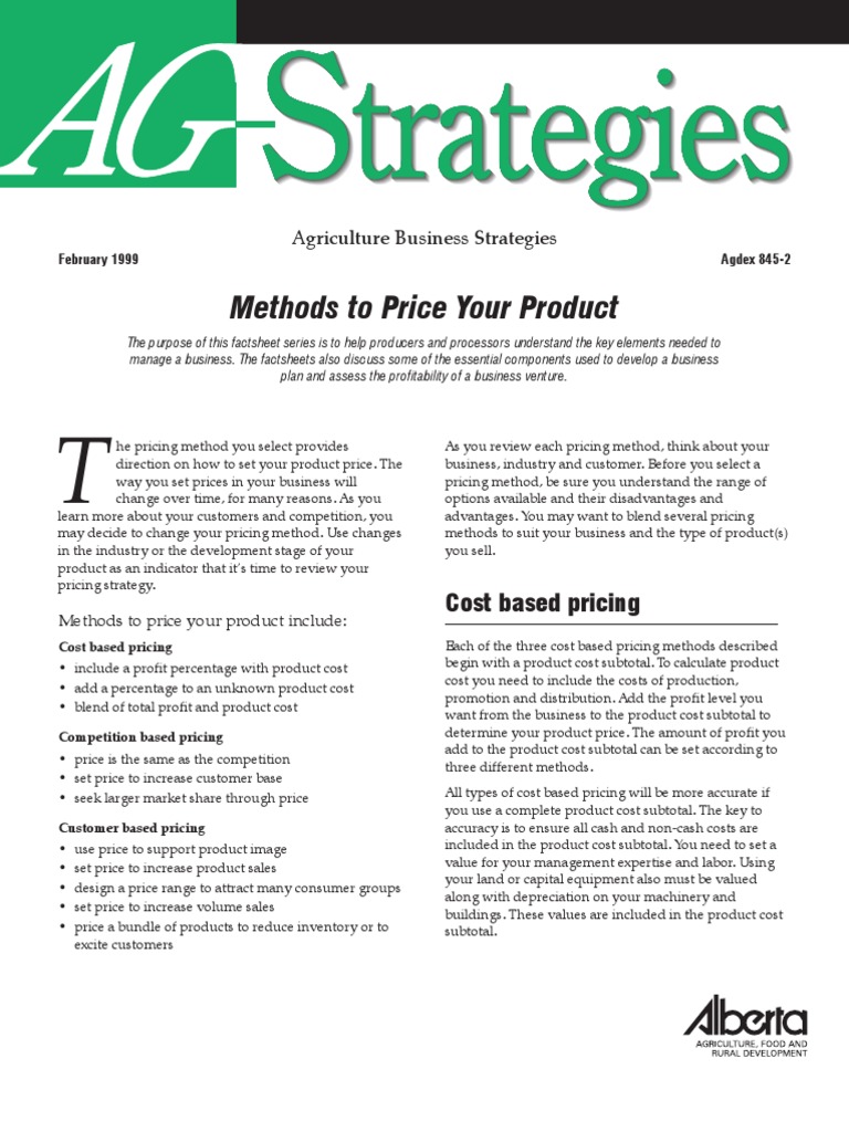 Pricing Strategies for Agriculture Products | PDF | Business | Finance ...