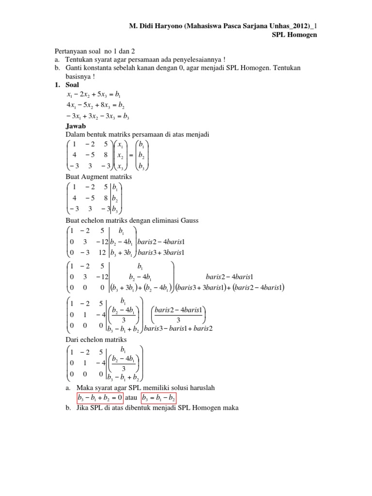 Rangkuman Sistem Persamaan Linear Homogen