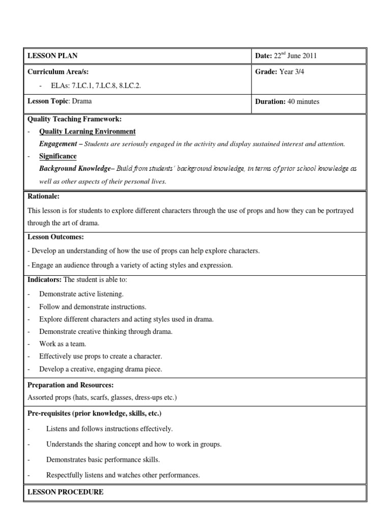 Lesson Plan - Drama | PDF