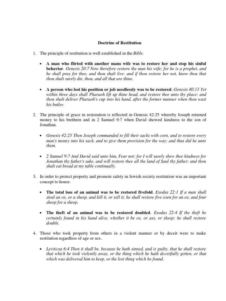 Biblical Principles of Restitution | PDF | Acts Of The Apostles | Elijah
