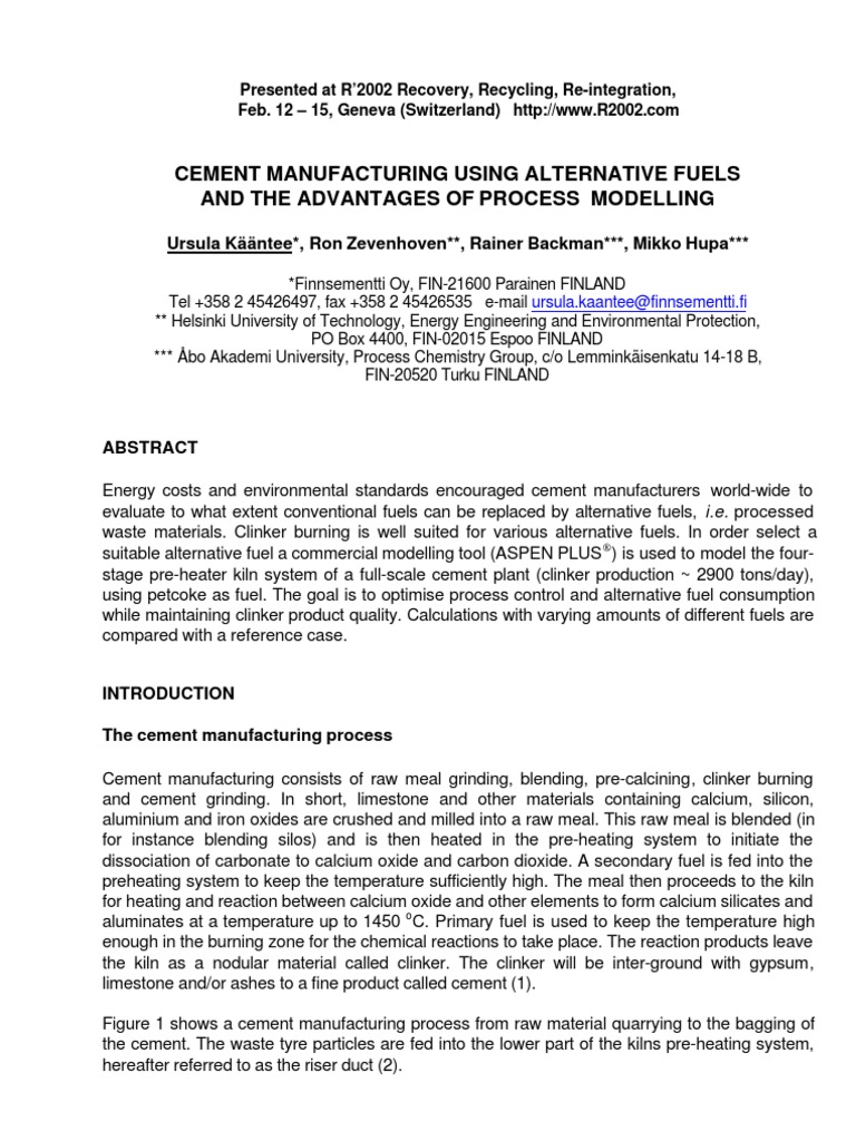 Cement Manufacturing Using Alternative Fuels and The Advantages of ...