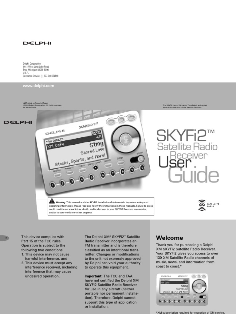 Delphi XM SkyFi2 Satellite Radio Manual | PDF | Radio | Frequency ...