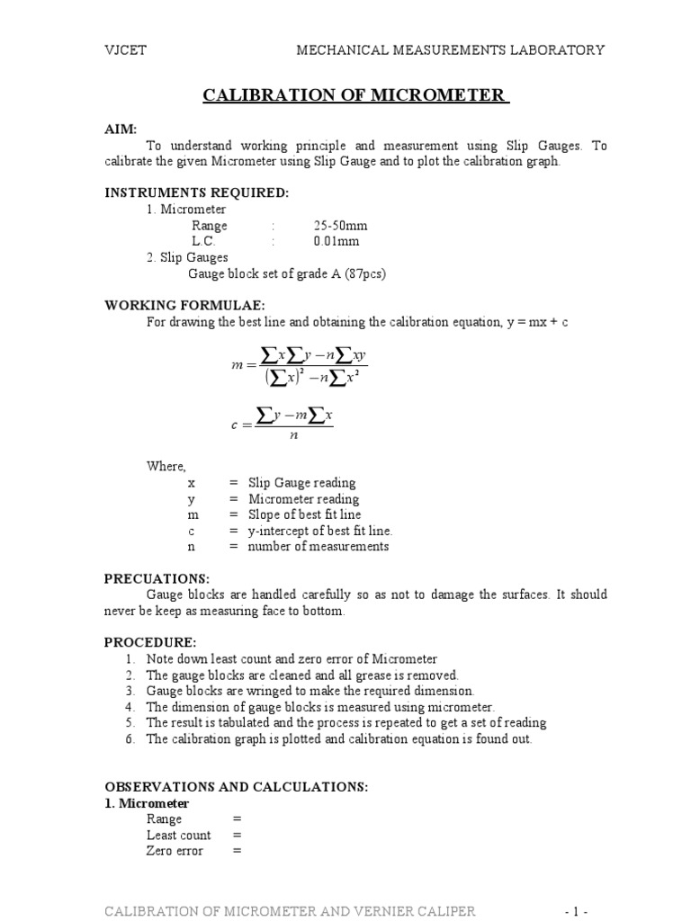 Micrometer Calibration