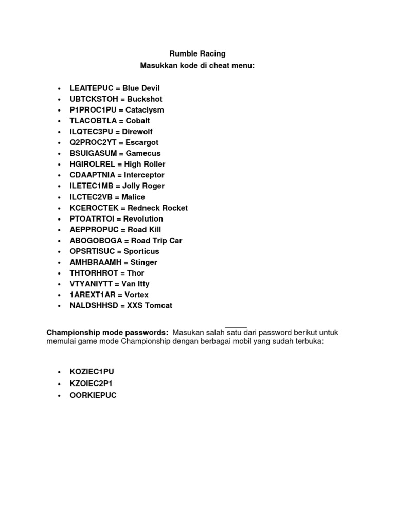 Kode Rumble Racing Ps2 Off 67 Www Alghadirschool Com