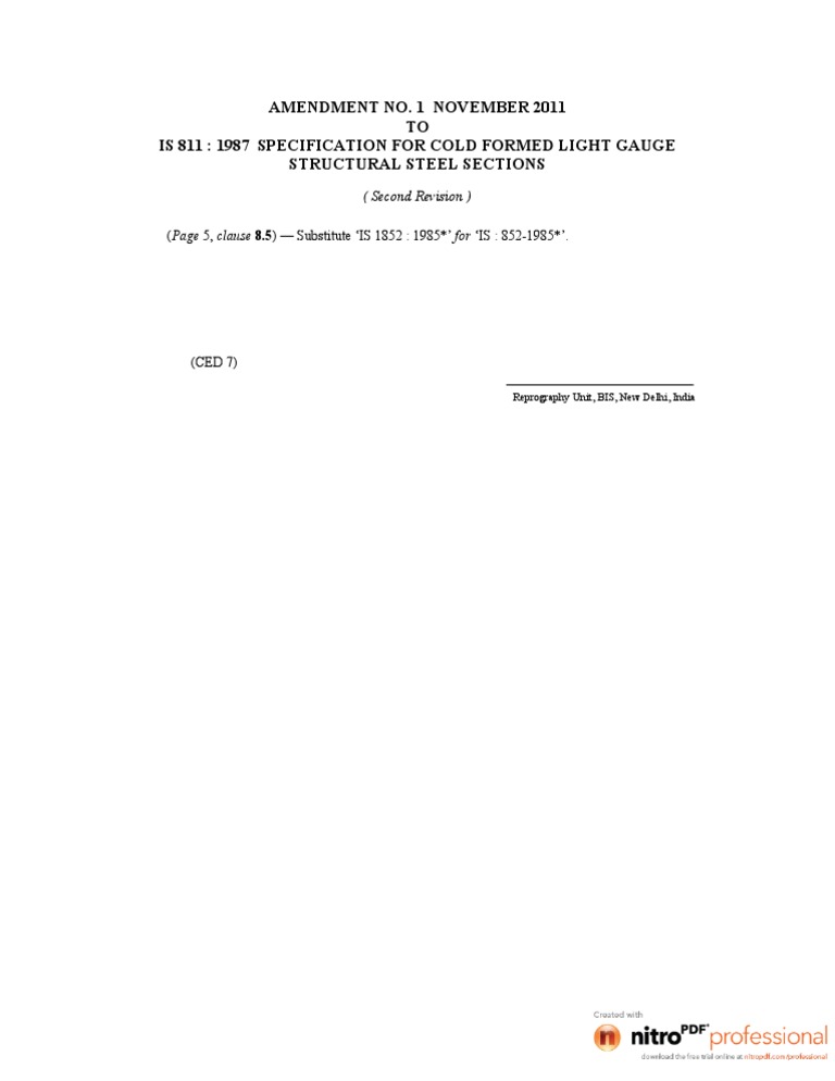 Amendment to IS 811:1987 Standards | PDF