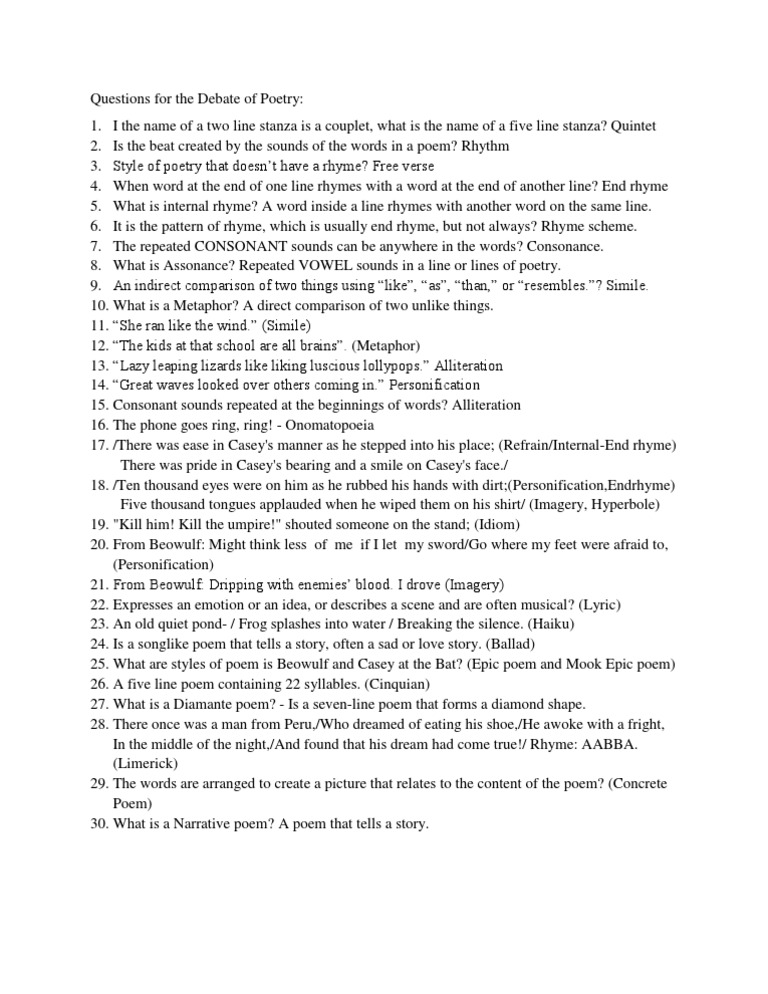 Questions For The Debate of Poetry | PDF | Rhyme | Beowulf