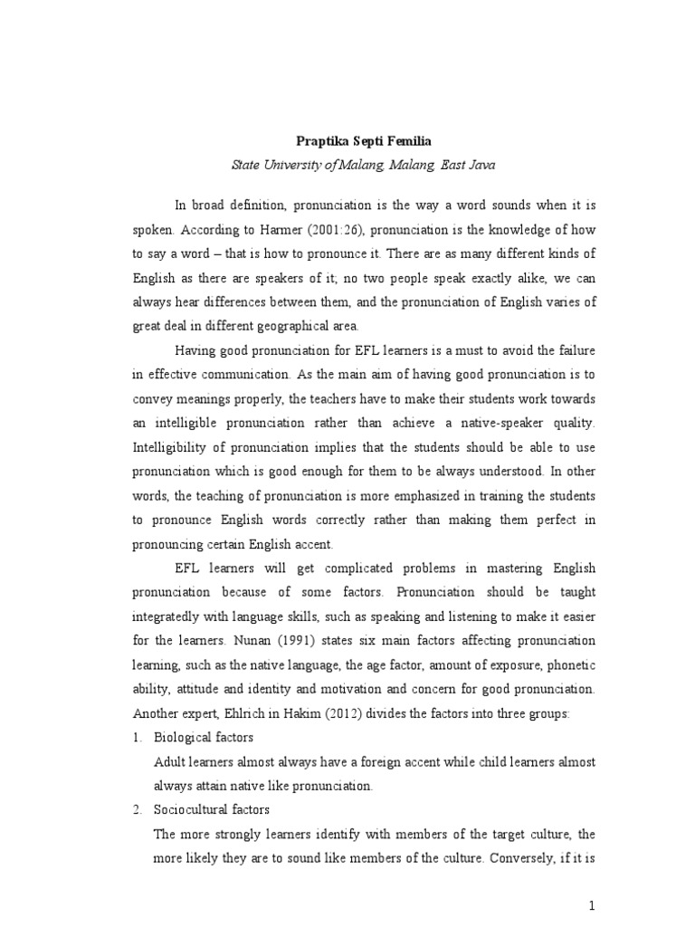 Pronunciation Challenges for EFL Learners | PDF | English As A Second ...