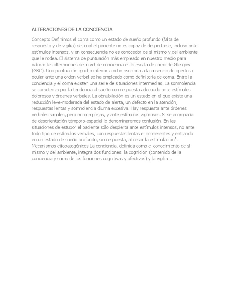 Alteraciones de la Conciencia: Coma y Diagnóstico | PDF