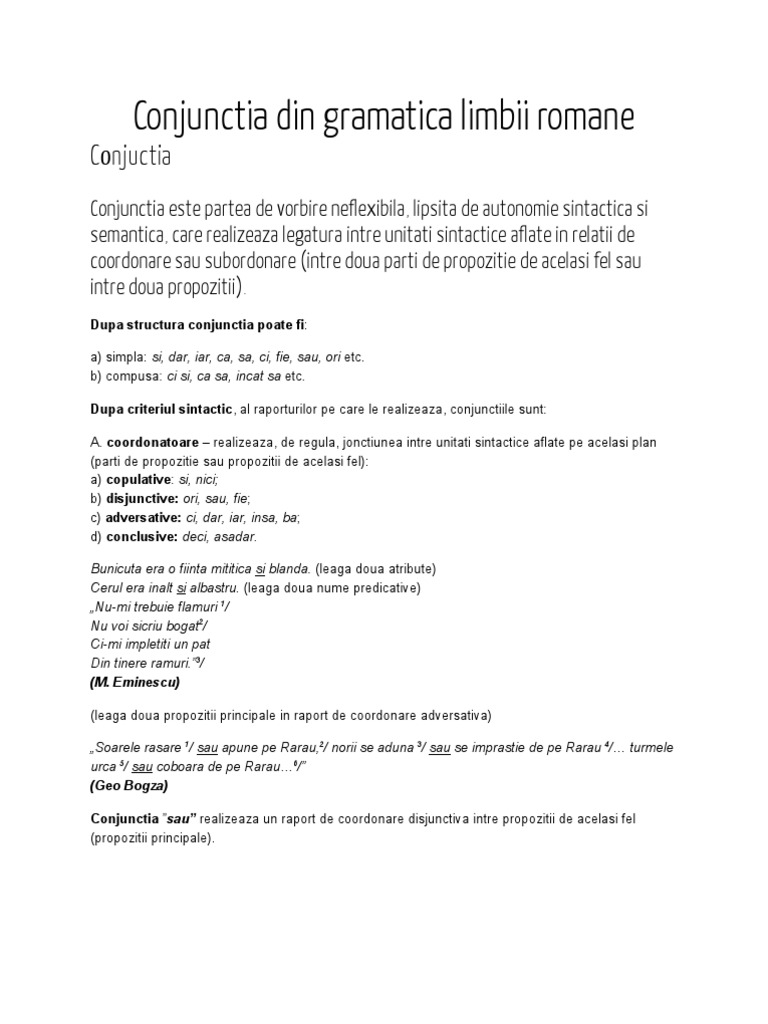 Conjunctia Din Gramatica Limbii Romane | PDF