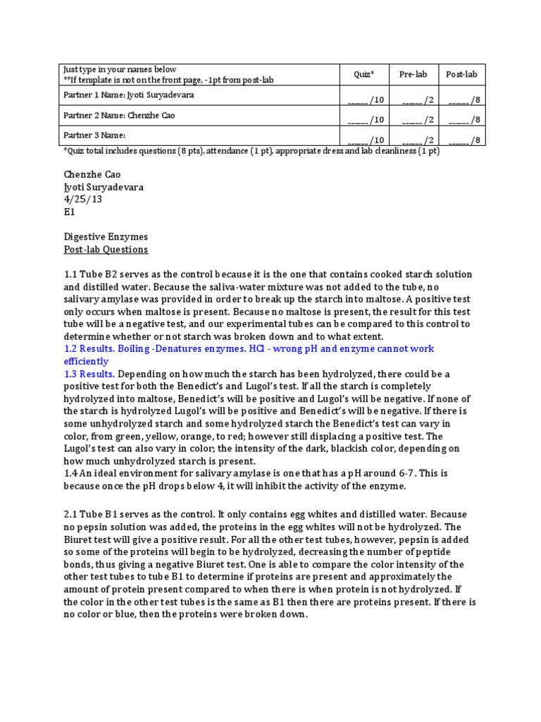 Bi 315 Lab 9 Pdf Digestion Trypsin