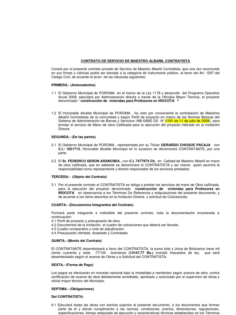 CONTRATO Maestro Albañil | PDF | Presupuesto | Gobierno