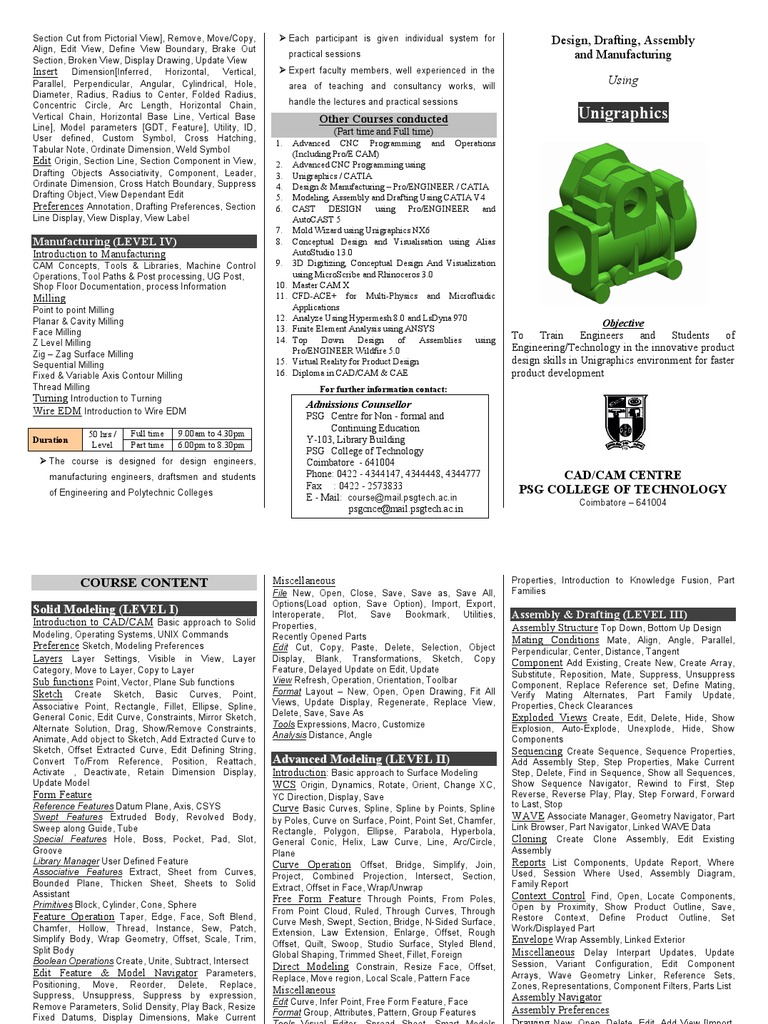 Unigraphics CAD/CAM Training Course | PDF