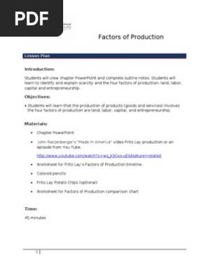 Unit 2 Lesson 3 Factors Of Production Frito Lay Pdf Factors Of Production Capital Economics