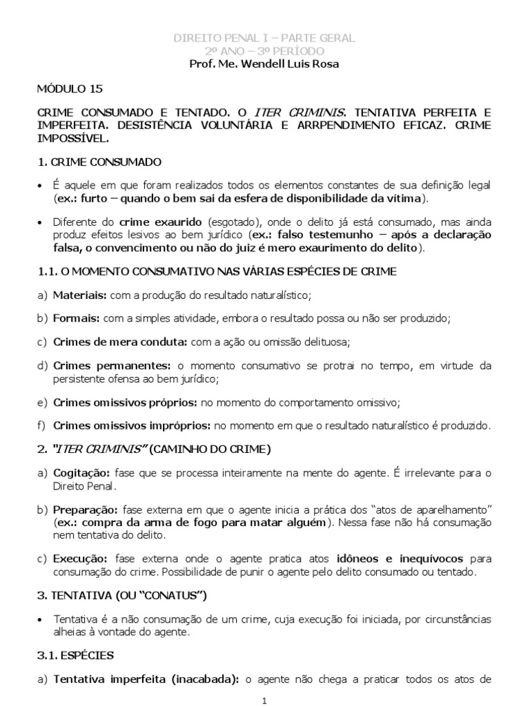 Acad e Modulo 15 Crime Consumado e Tentado. O Iter Criminis. Tentativa ...