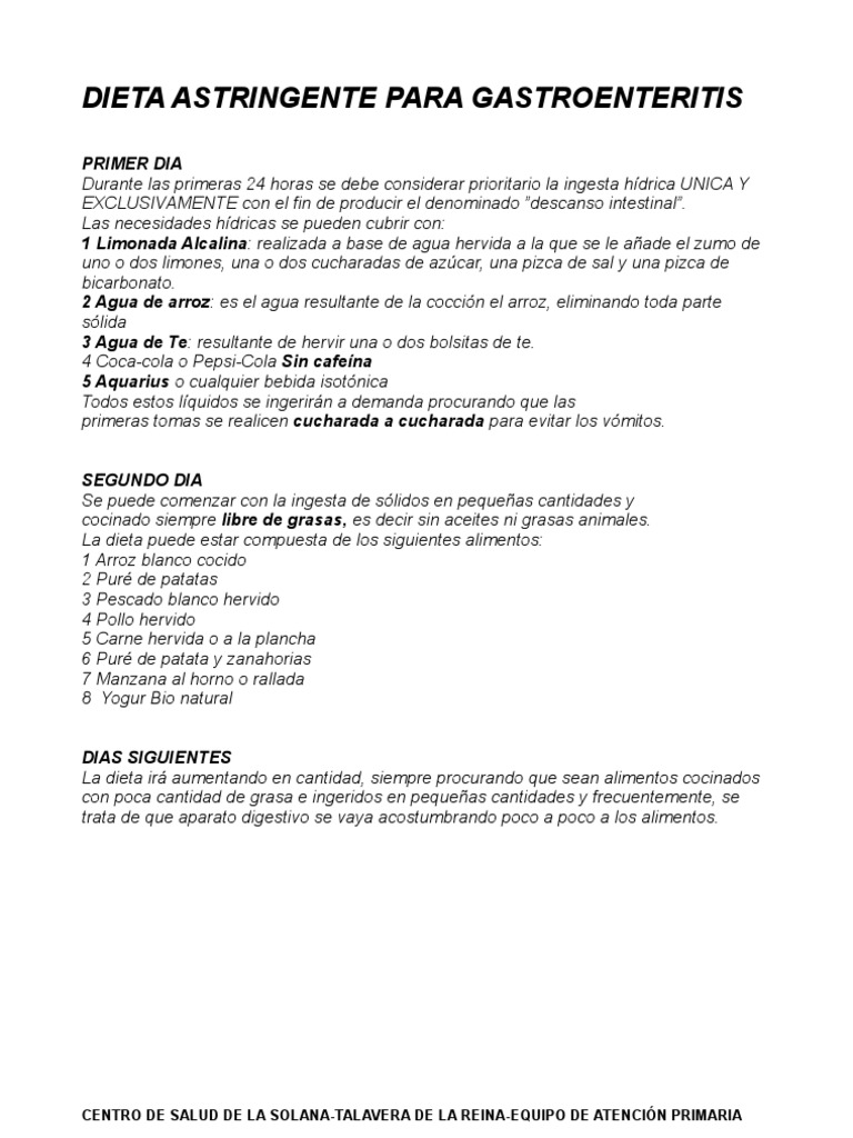 Dieta Astringente para Gastroenteritis: Centro de Salud de La Solana-Talavera  de La Reina-Equipo de Atención Primaria | PDF | Dieta | Arroz