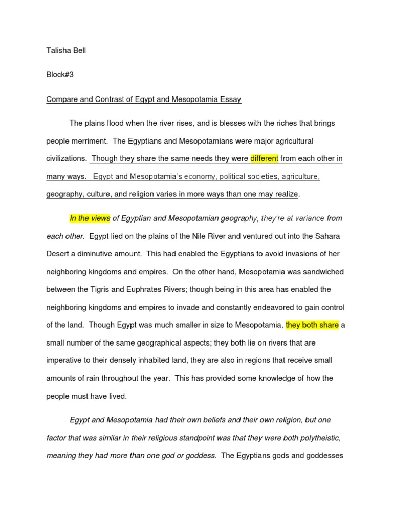 Similarities and differences between egypt and mesopotamia essay