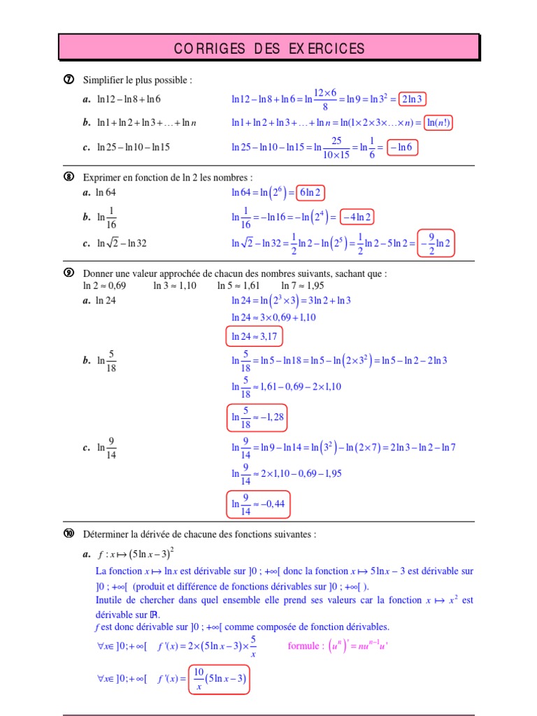 Log - Corriges Des Exercices | PDF | Tangente (géométrie) | Analyse ...