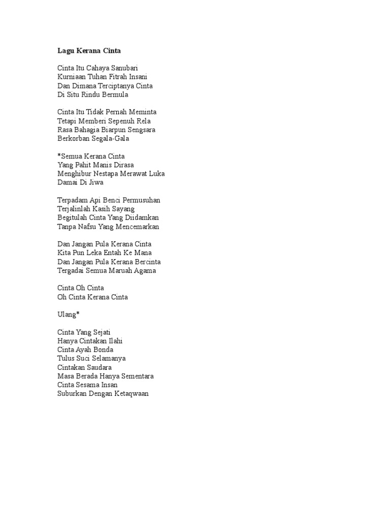 Lirik Lagu Kerana Cinta Pdf