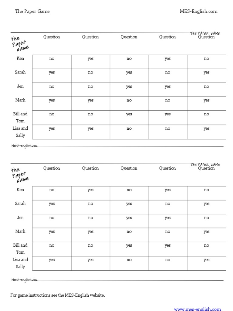The Paper Game Instructions | PDF