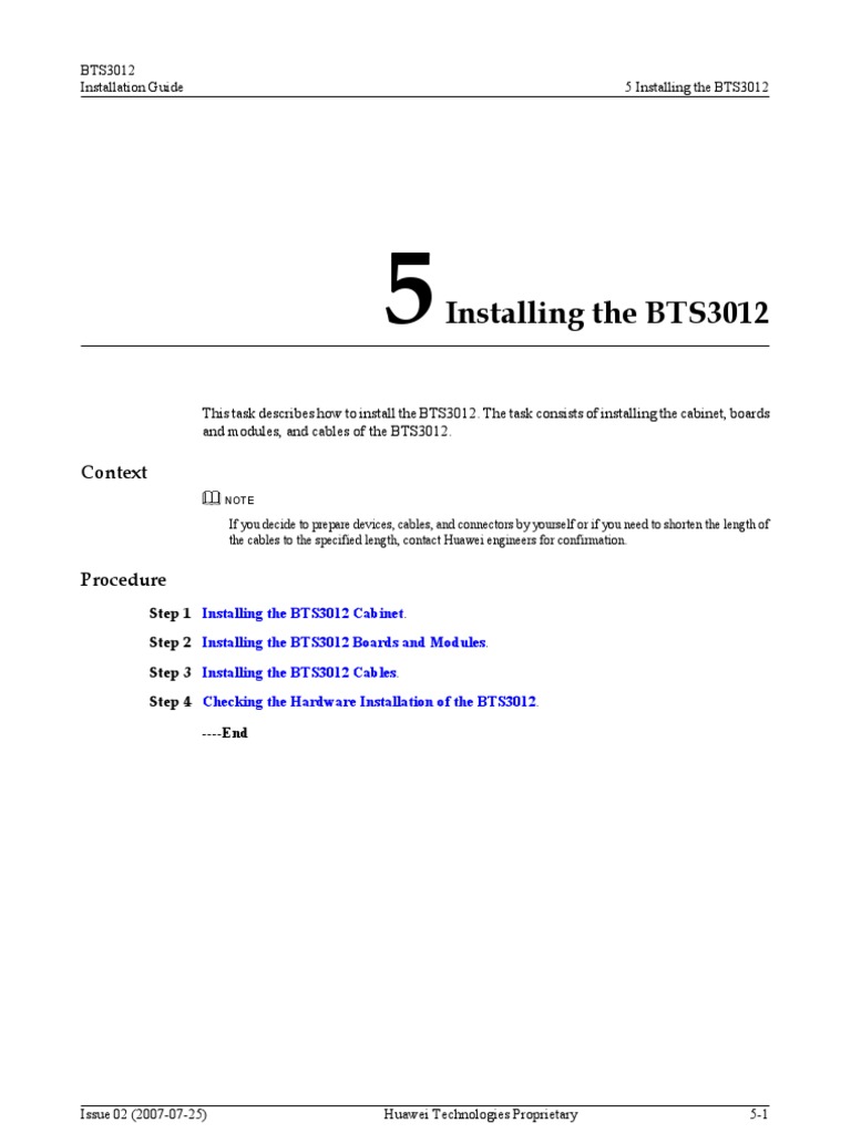 BTS3012 Installation Guide Steps | PDF | Home & Garden | Computers