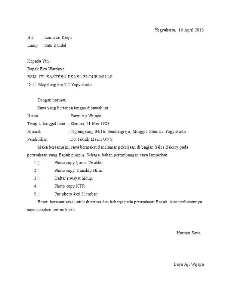 Contoh Surat Lamaran Pekerjaan