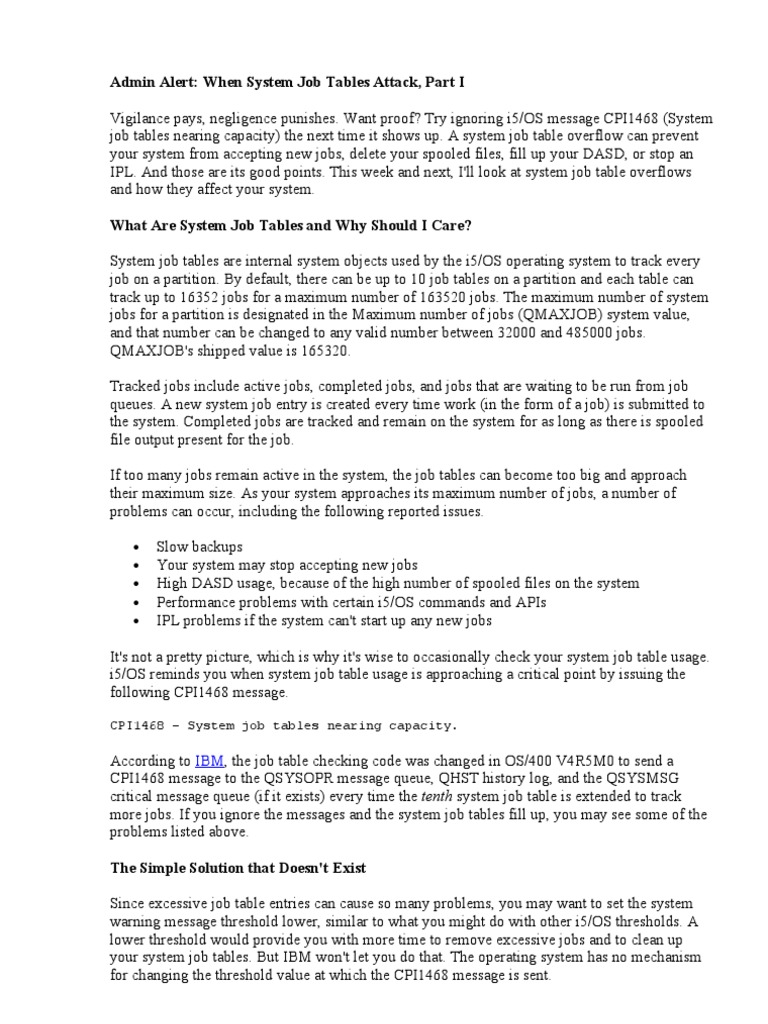 When System Job Tables Attack Part I PDF Ibm System I Control Flow