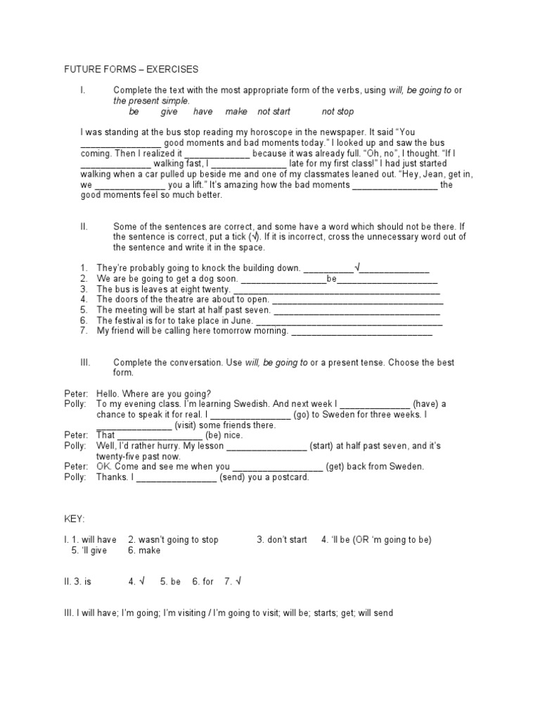 Future Forms Exercises and Answers | PDF