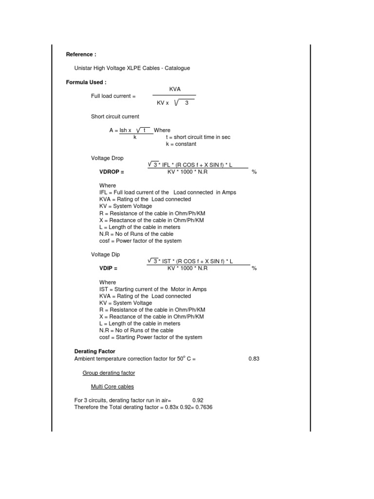 6.6 kV Cable Sizing Calculations | PDF | Electrical Resistance And ...