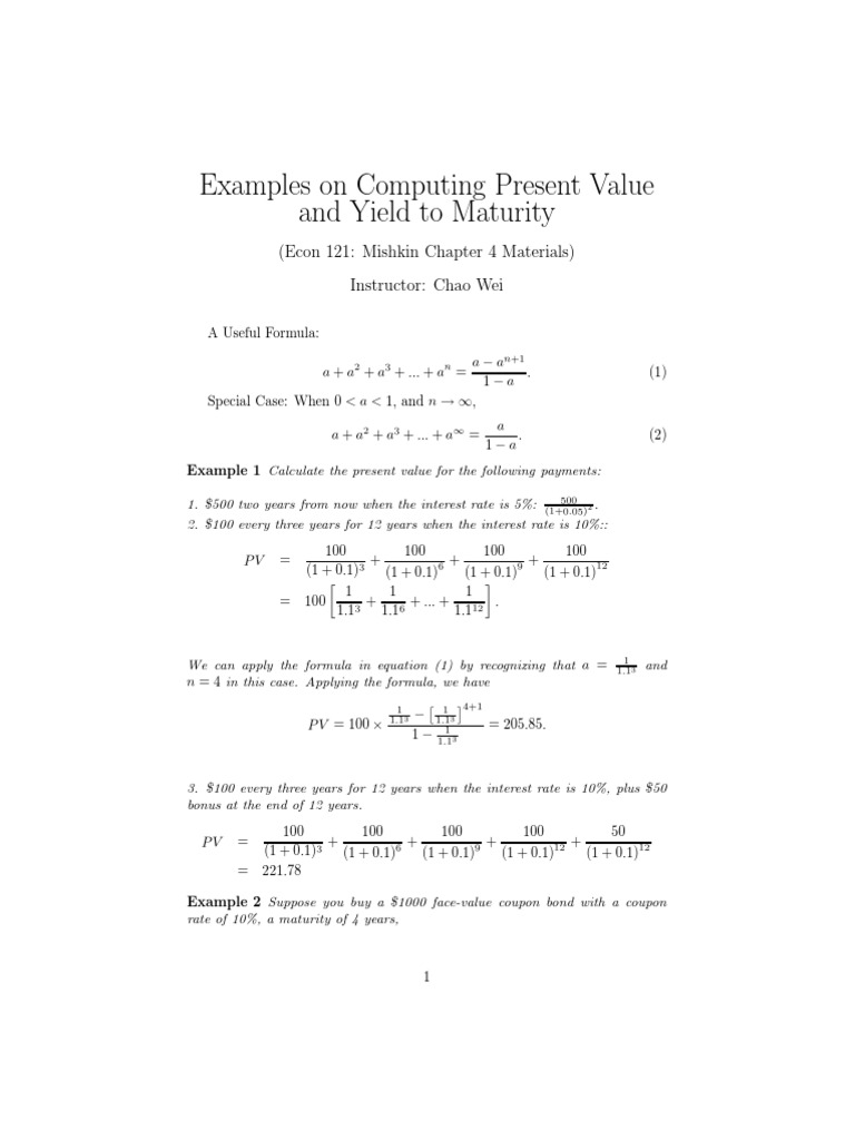 Present Value and Yield to Maturity Examples | PDF