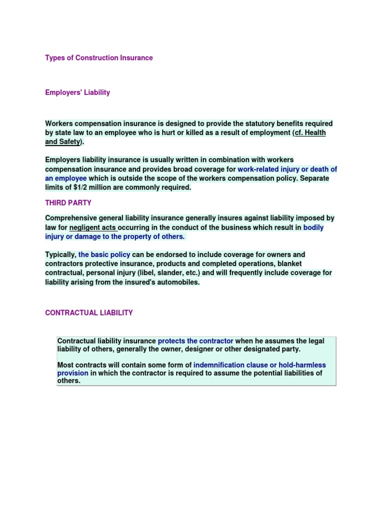 Types of Construction Insurance Explained | PDF | Liability Insurance ...