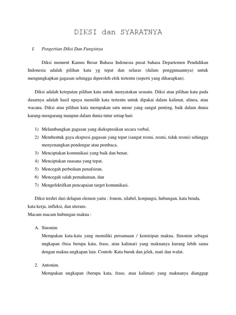 Diksi Dan Syaratnya