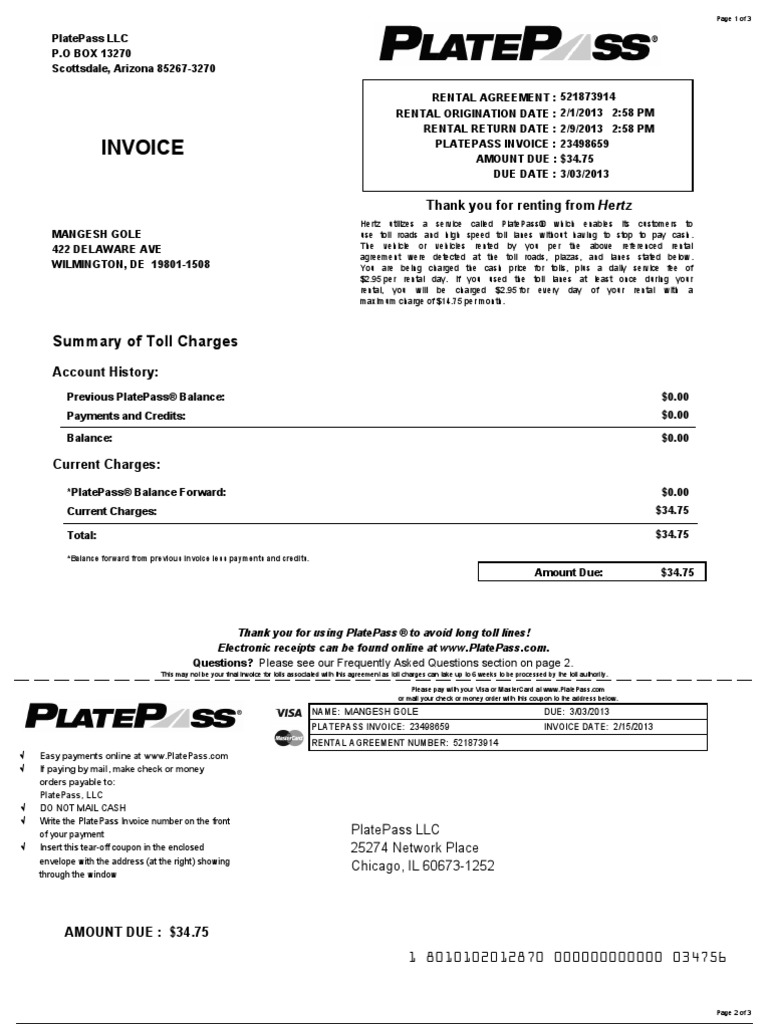 PLATEPASS_INVOICE.pdf Toll Road Invoice