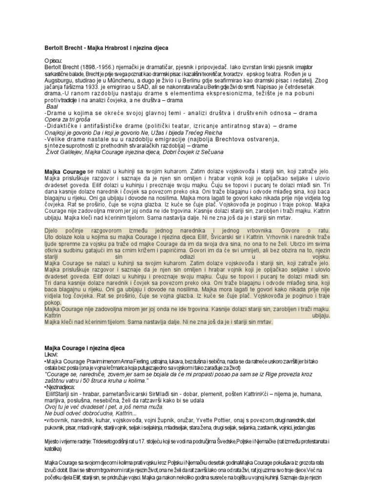 Bertolt Brecht Majka Courage I Njezina Djeca Pdf Download