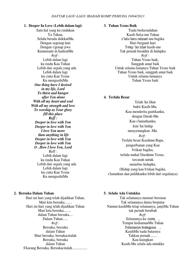 Daftar Lagu Ibadah Pemuda Gmim Kristus Manado