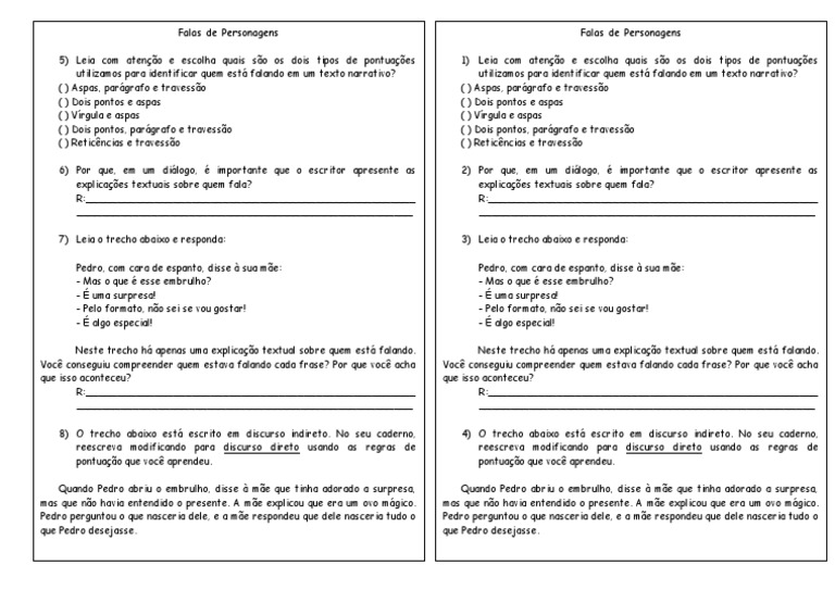 Falas de Personagens Atividade | PDF