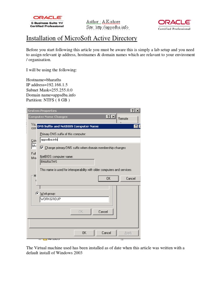 Creating Active Directory on Windows 2003 | PDF | Active Directory ...